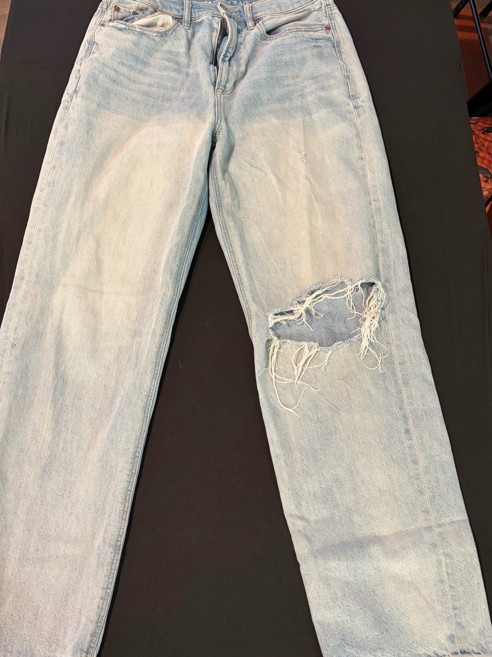 American Eagle Outfitters Light Blue Distressed Straight-Leg Jeans